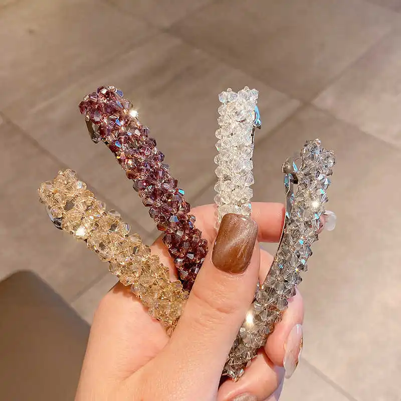 

Sweet Color Crystal Spring Hair Clips Pins Handmade Beads Hair Barrettes For Women Girl Fashion Simple Hair Accessories Headwear