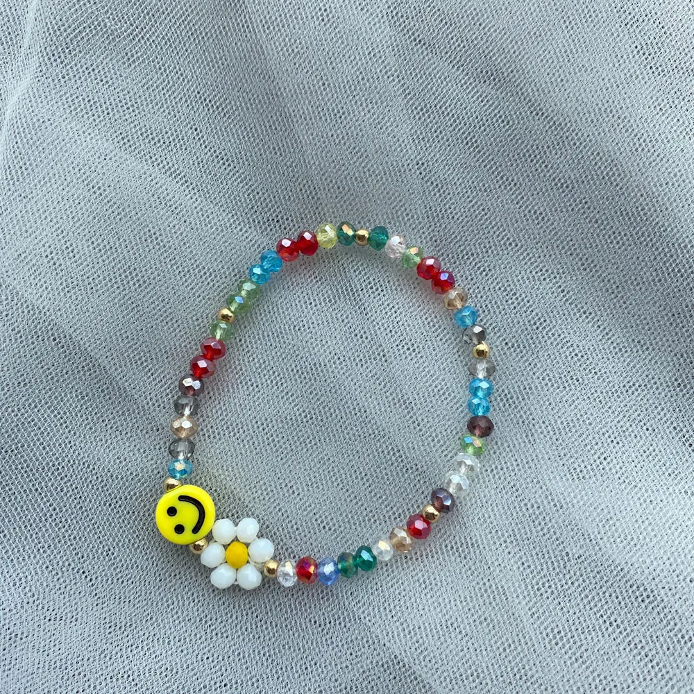Женский браслет из бисера разноцветный ожерелье на ключицы со смайликом