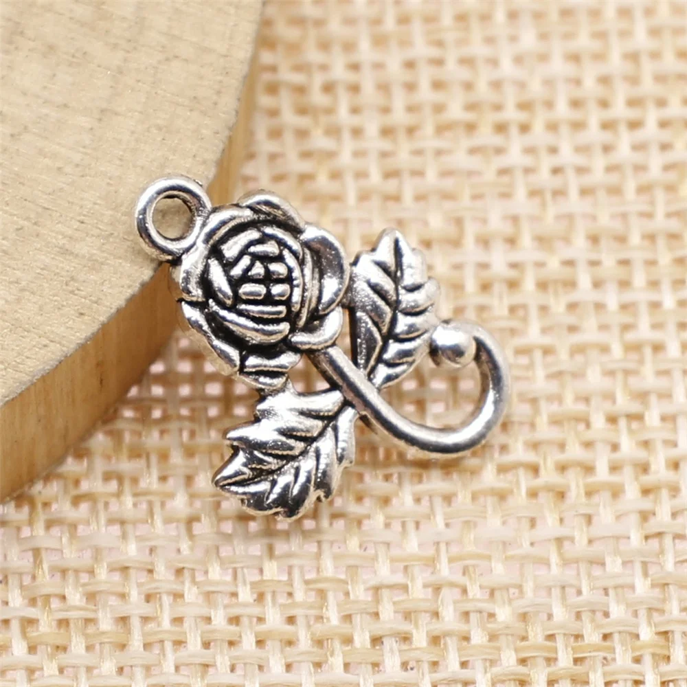 

free shipping 38pcs 15x21mm antique silver flower charms diy retro jewelry fit Earring keychain hair card pendant accessories