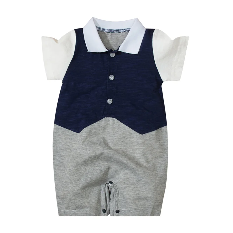 

Baby Boy Short Sleeve Romper Gentleman Fashion Contrast Color Single-breasted Jumpsuit One-piece Playsuit 3-18Months