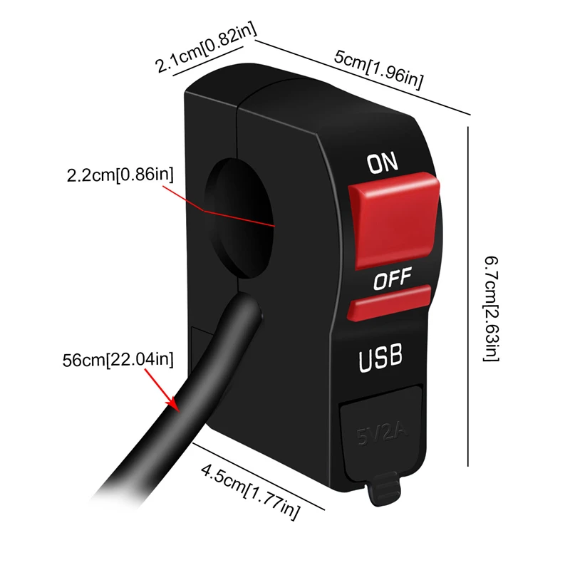 LMoDri 22mm 7/8&quot Universal Motorcycle Handlebar Start Flameout Switch ON OFF Button With USB Charger For Yamaha 4 Wire Connector |