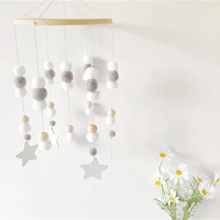 ins wooden beads wind chimes with wool balls baby crib bed tent hanging ornaments nordic childrens room decorations photo props