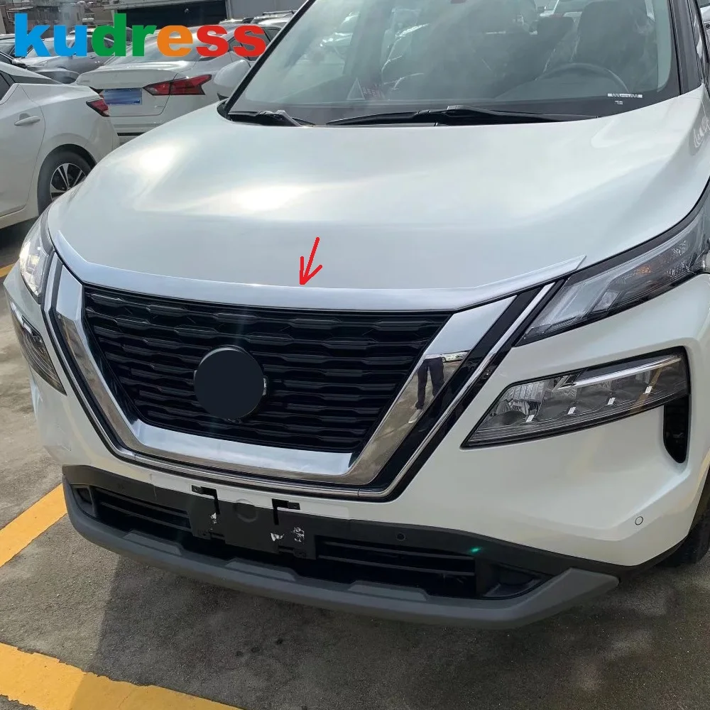 

Передняя крышка капота двигателя отделка для Nissan Rogue X-trail 2021 2022 ABS Хромированная передняя Верхняя решетка молдинг отделка стикер автостайли...