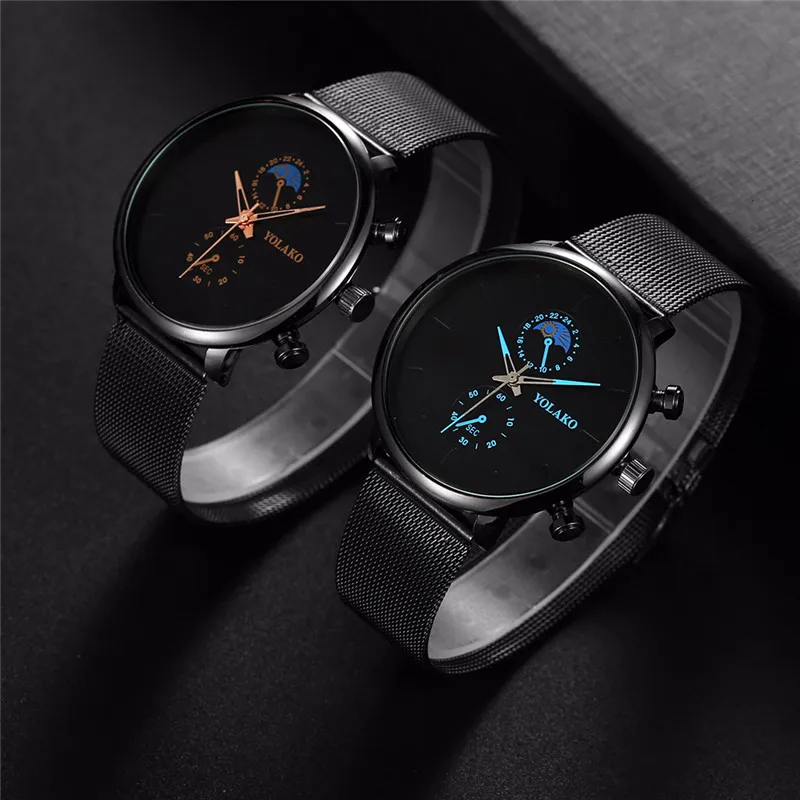 

Men's Clock Fashion Ultra Thin Men Watch Mesh Steel Band Wristwatches YOLAKO Brand Dress Watches Gift Relogios Masculino
