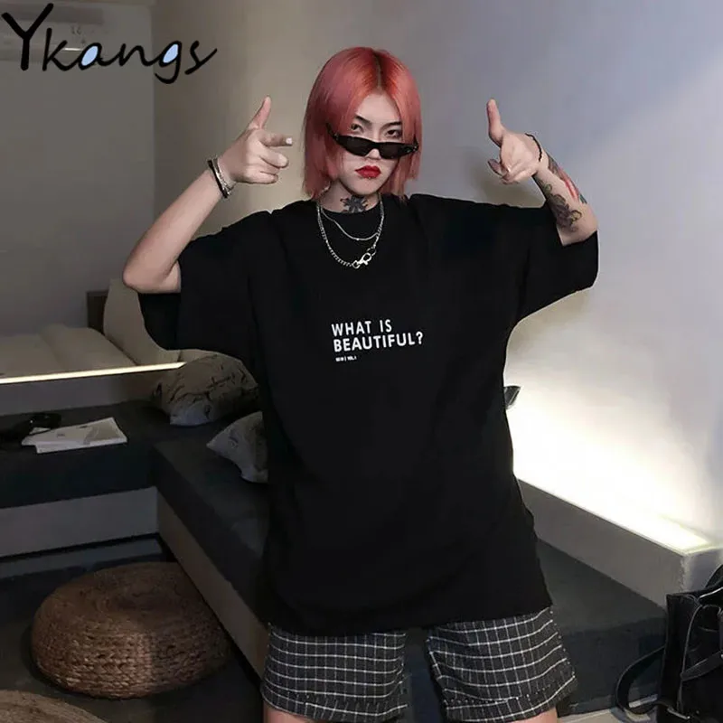 

Retro Simple Letter Print Women's T-shirt Summer All-match Breathable Ladies Sports Short Sleeves Street Hip-hop Style Loose Top