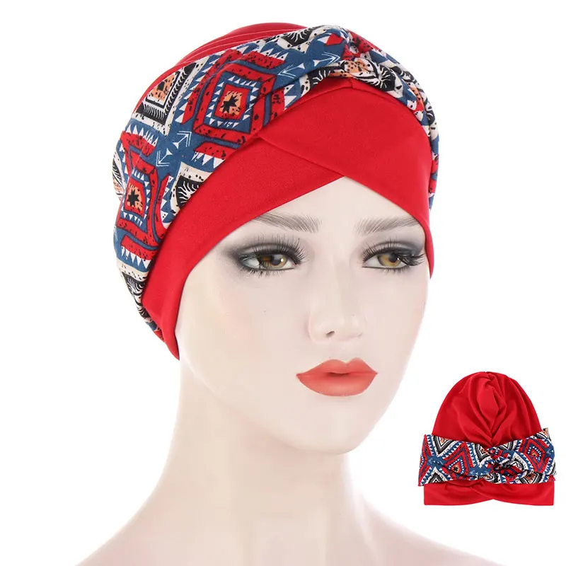 

Fashion Muslim Headscarf Turban Hat Floral Round Twist Cap Head Accessories Night Cap Sleep Hat Head Cover Bonnet Hat Hot Sale