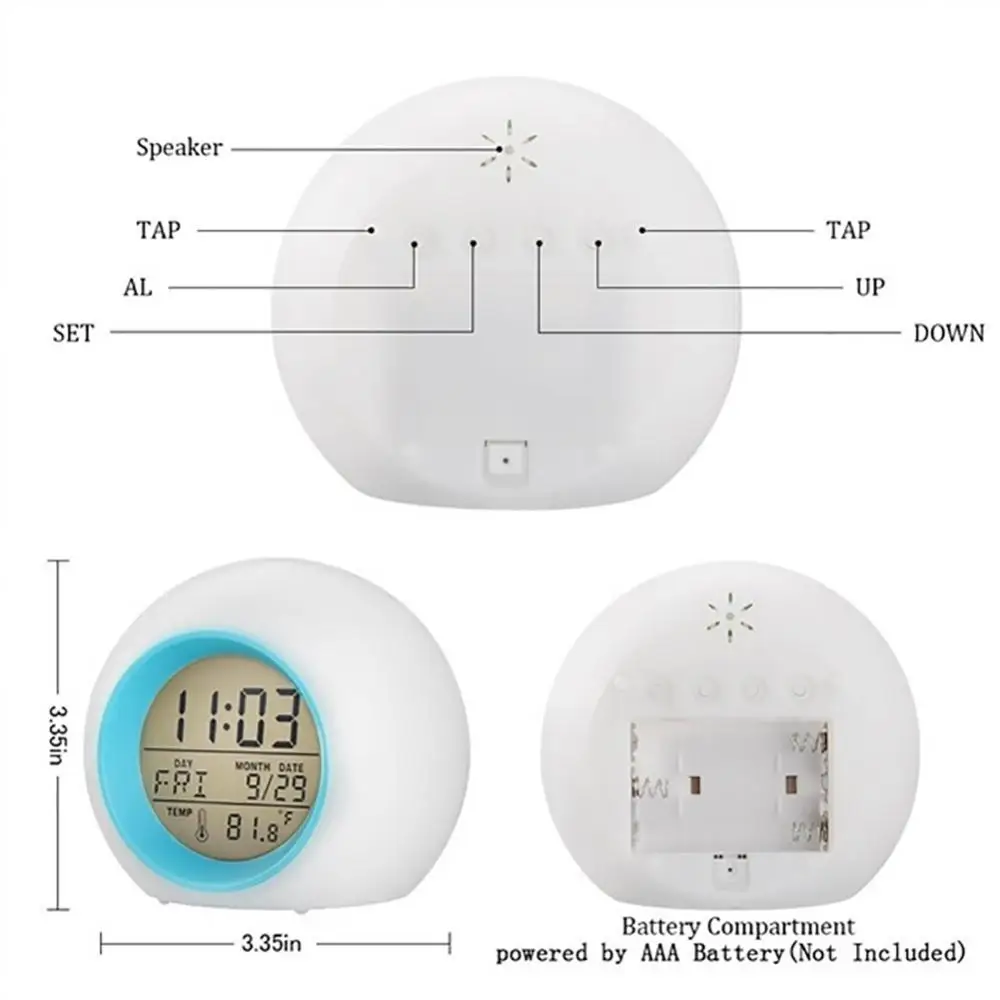 

Hot Sales Creative Ball Shape Color Changing Clock Calendar Temperature Kids Alarm Clock