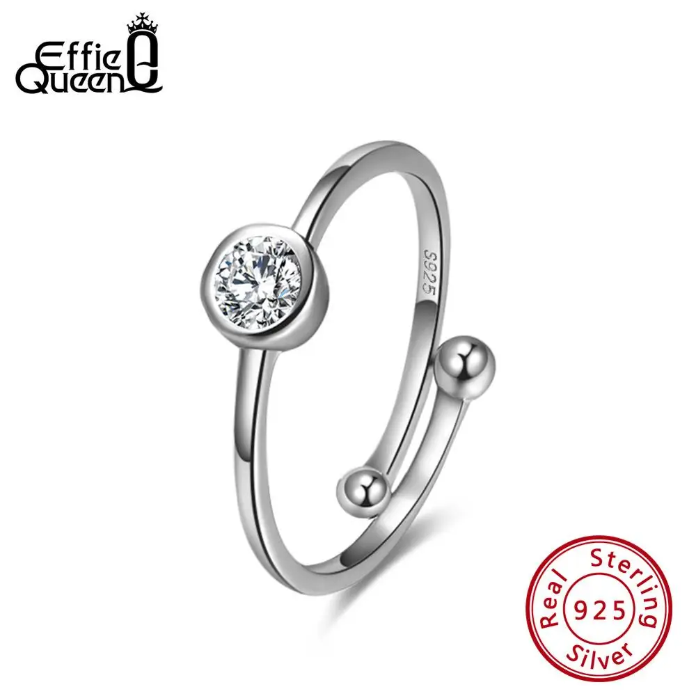 Silver Effie queen 925 Стерлинговое Серебро Аквамариновый круглый свадебное кольцо на палец кольцо регулируемое Женское Обручальное украшение TSR117 - Цвет камня: Silver