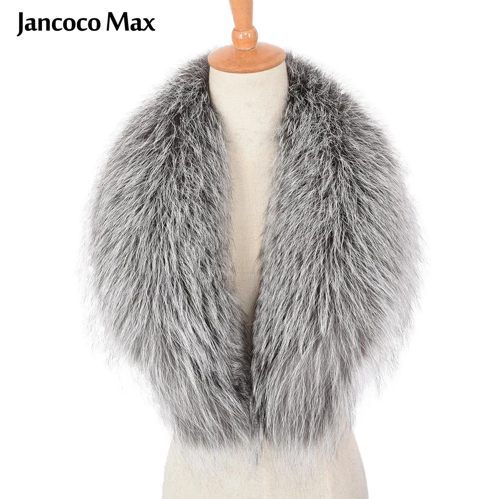 

Jancoco Max New Winter Real Silver Fox Fur Collar High Quality Fashion Scarf Fur Coat Parka Collars S7307