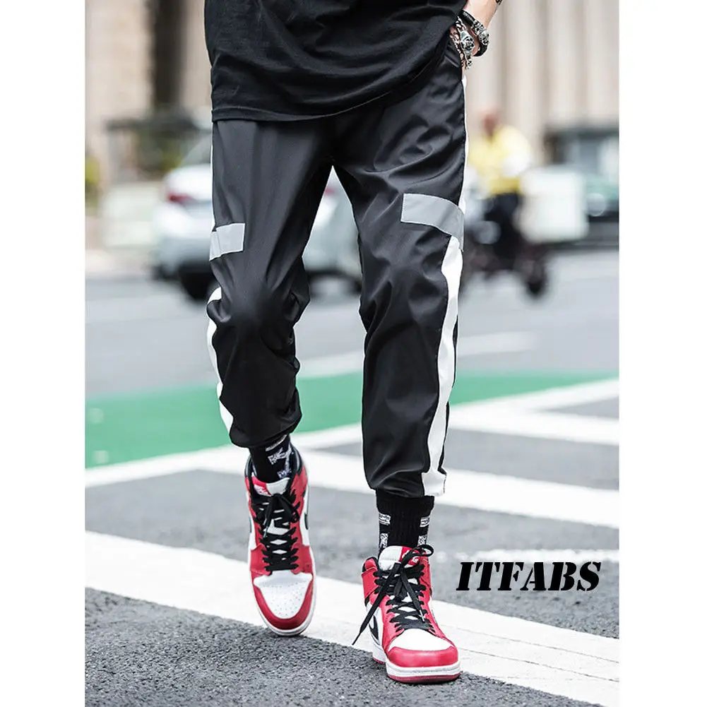 Брюки-джоггеры светоотражающие с высокой эластичной талией и полосками по бокам