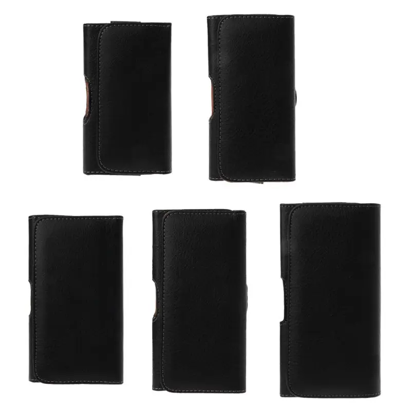 Универсальная мужская черная кожаная поясная кобура с зажимом горизонтальная