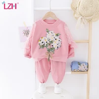 lzh 2022 spring toddler girl clothes suit embroidered lace topstrousers 2pcs set kids casual children clothing 1 5year outfit