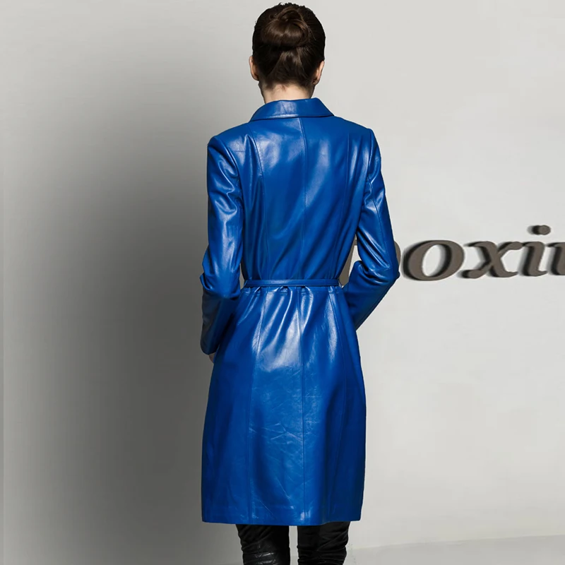 Женский тренчкот из 2020 натуральной овечьей кожи Элегантная куртка в Корейском