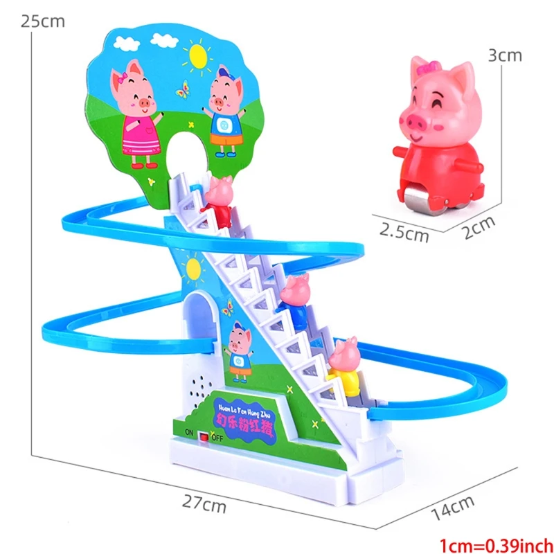

Light Music Ramp Racer Track Slide Toddler Kids Birthday Gift Cartoon Piggy Electric Rail Climbing Stairs Toy