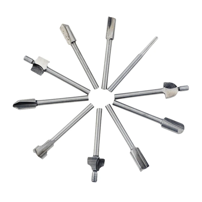 

10pcs 1/8" 3mm Shank Mini HSS Router Bits Fits Dremel Foredom Rotary Tool Set Woodworking Knife Edge Repair Carpenter Drill Bit