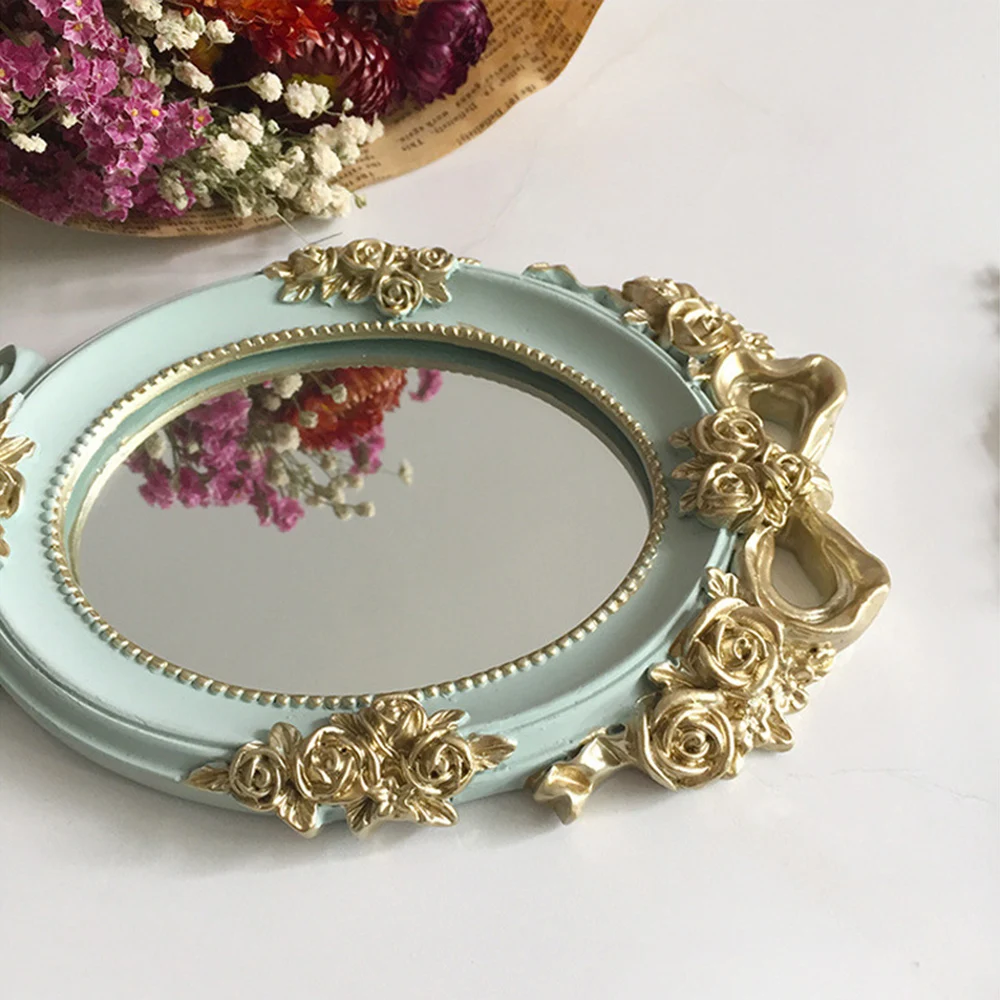 

1Pc Rectangle Hand Hold Cosmetic Mirror With Handle Makeup Mirror Cute Creative Wooden Vintage Hand Mirrors Makeup Vanity Mirror