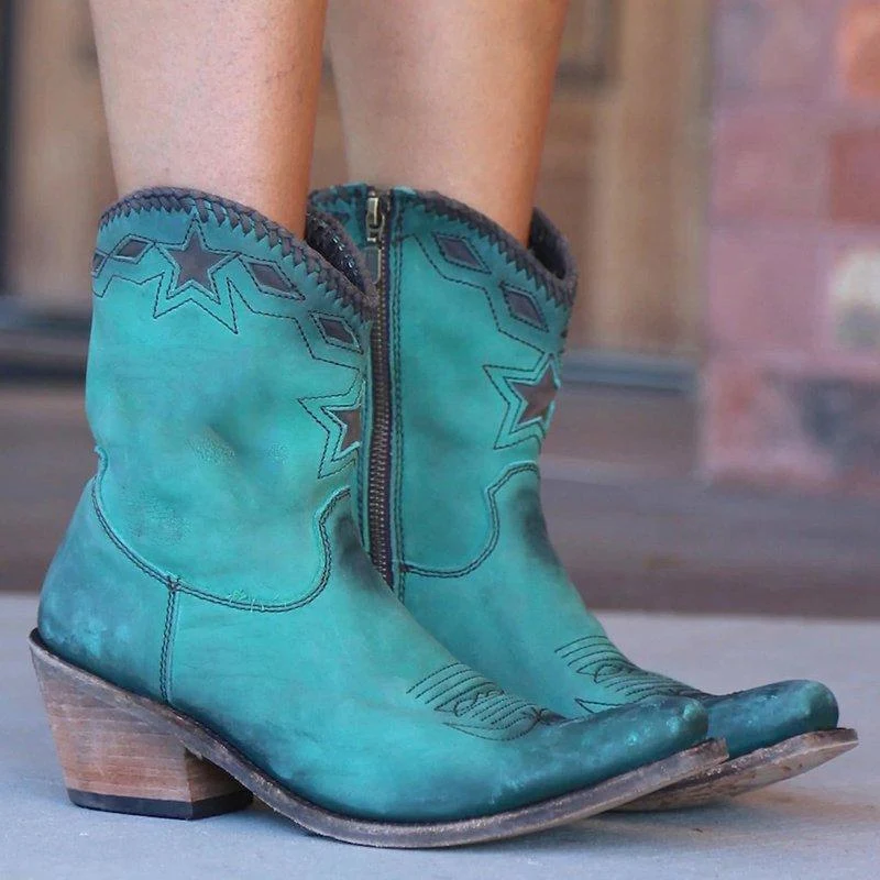 Популярные женские ботильоны в стиле ретро ковбойские Кожаные Ботинки на