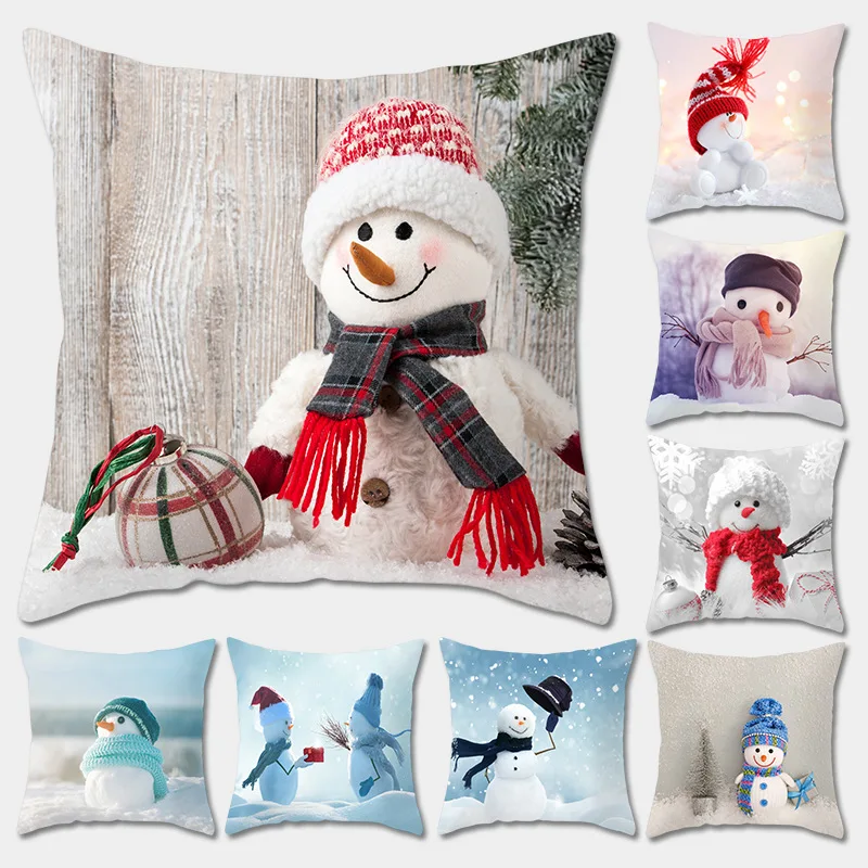 

Christmas Snowman Pillowcase Linen Sofa Cushion Case Bed Pillow Cover Home Decor Car Cushion Cover Cute Pillow Case 45*45cm