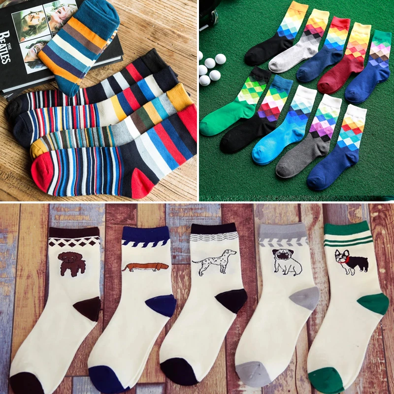 

4/3/2/1Pair High Quality Cotton Long Socks Colorful Print Compression Classic Men Socks Gentleman Business Dress Socks for Male