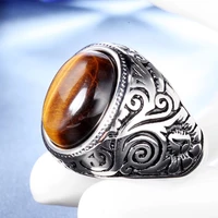 vintage brownwhite stone ring for men punk rock 316l stainless steel inlaid tricolor carnelian stone ring jewelry gift