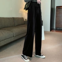 high waist velvet wide leg pants womens autumn and winter versatile loose solid black suit pants chic