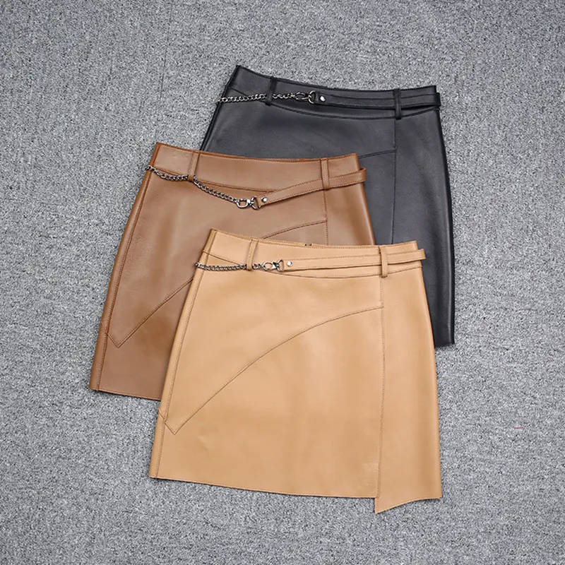 Factory New Arrival  Women Fashion  Waist Chain Genuine Leather Skirt