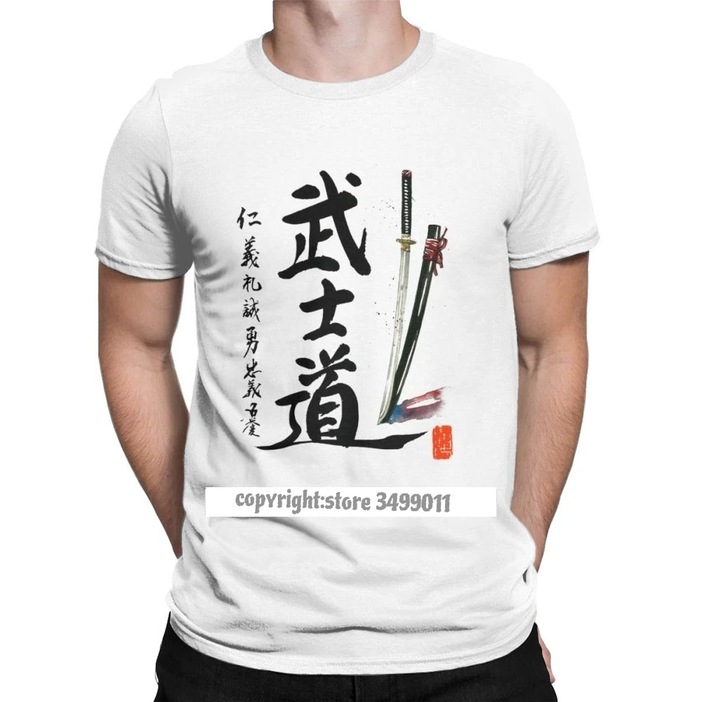 

Bushido And Seven Virtues Of Samurai With Katana Men's Tshirt Novelty Pure Cotton Tees O Neck Tee Shirts Tops