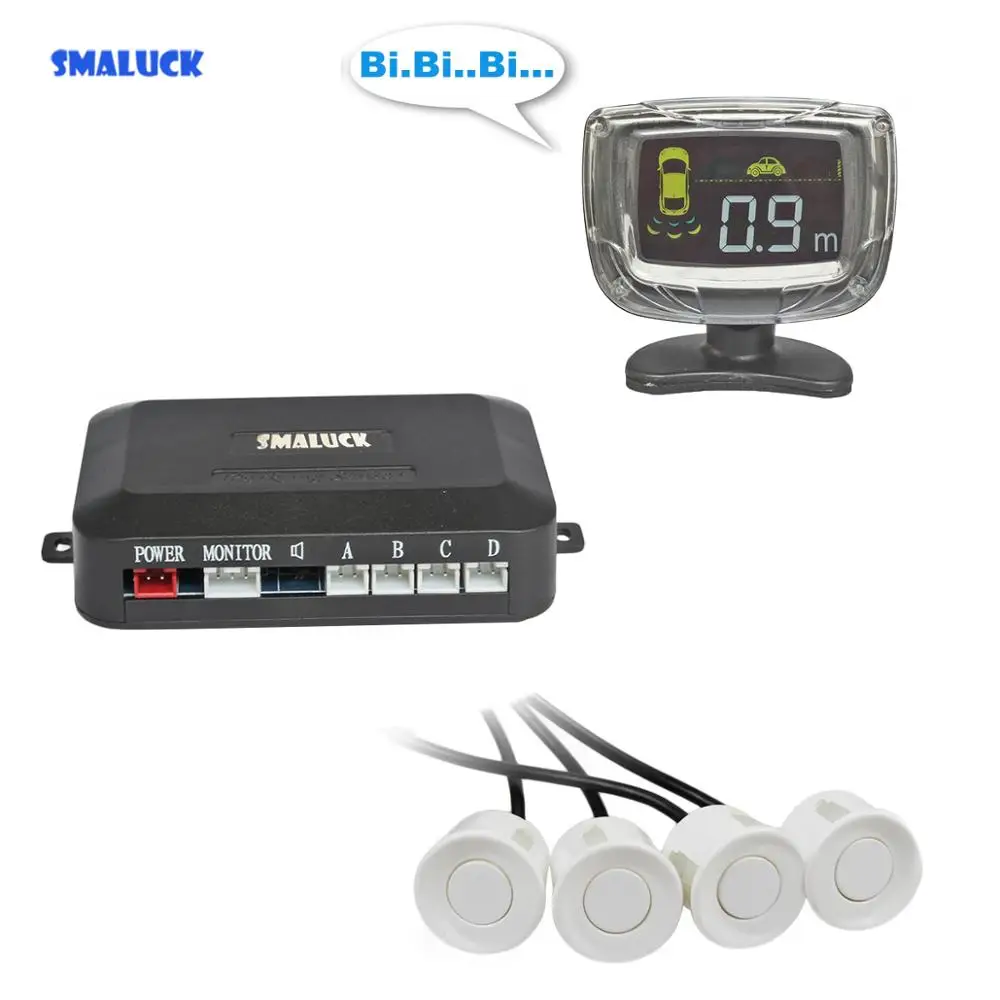 

SMALUCK Car Rear View Reverse Bumper Parking Radar 4 Sensors Black Silver White LCD Alarm Rear View System Kit