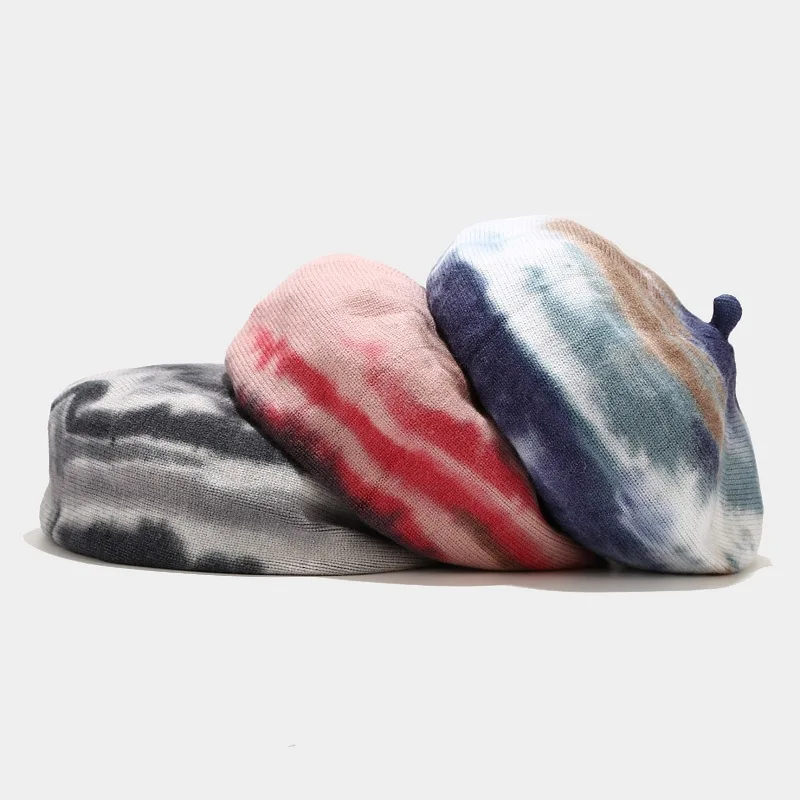 Новинка 2020 вязаный берет Ins tie-dye женский модный зимний уличный тренд теплая
