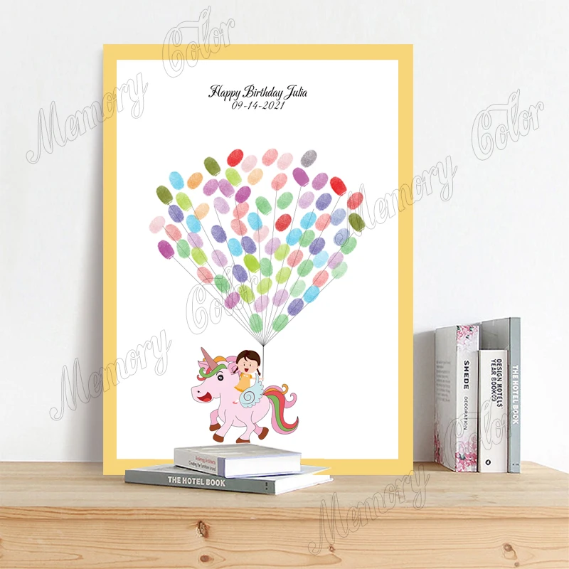 Пользовательская тема имя Дата ребенок Единорог отпечатков пальцев DIY Подпись