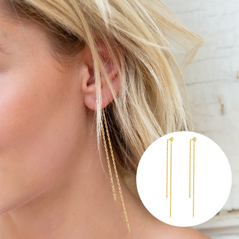 

Viny Tassel Earrings For Women 925 Sterling Silver Piercing Stud Earrings Simple Chain Pendientes Plata Wedding Gifts Jewelry