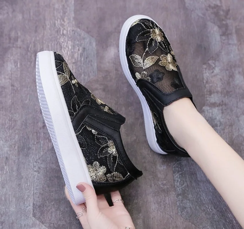 New Women's Breathable Summer Hidden Wedge Sneakers Woman Flat with Casual Shoes In Women's Walking Shoes Loafers