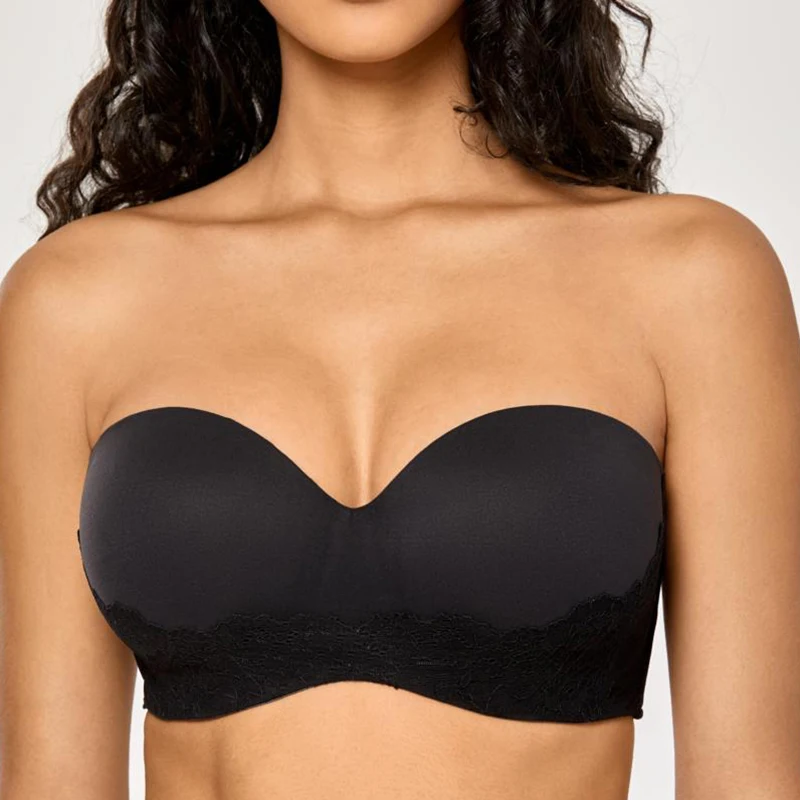 Женский бюстгальтер с чашками пуш-ап на косточках без бретелек однотонное
