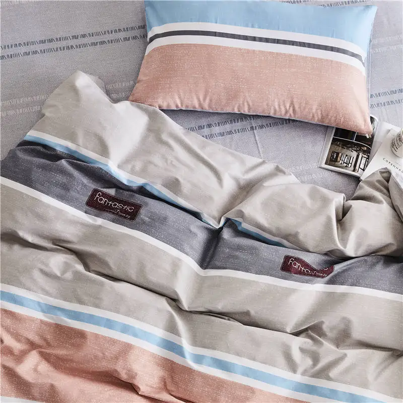 Комплект постельного белья из чистого хлопка в полоску набор синий серый