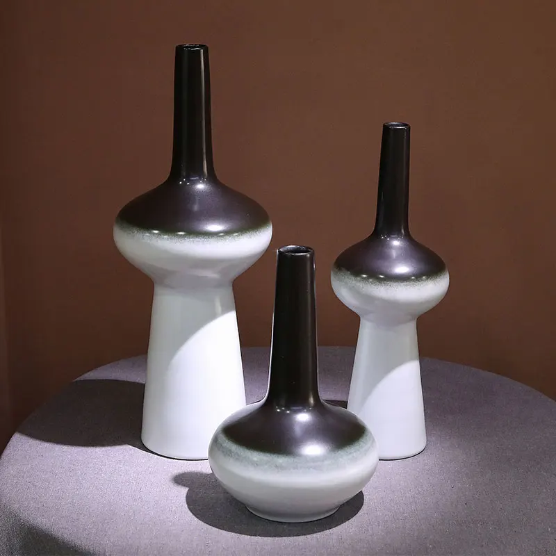 

Modern new Chinese simple black and white long neck fine mouth ceramic vase simulation flower inserter ornament home decoration