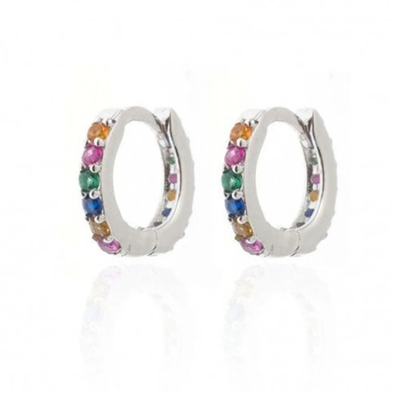

Women's Multicolor Zirconia Small Hoop Earrings Minimal Simple Huggies Thin Hoops Tiny Female Piercing Rainbow Earring For Girls