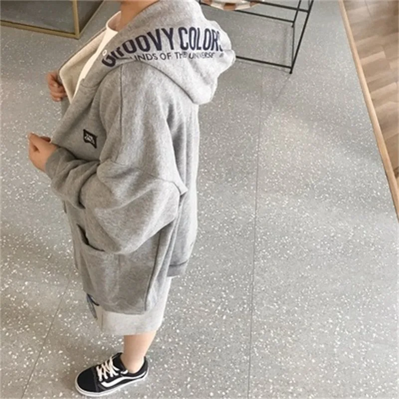 

2021 autumn new boys children ins cotton pure cotton zipper cardigan fashion sweater hooded teenagers 2-10Y