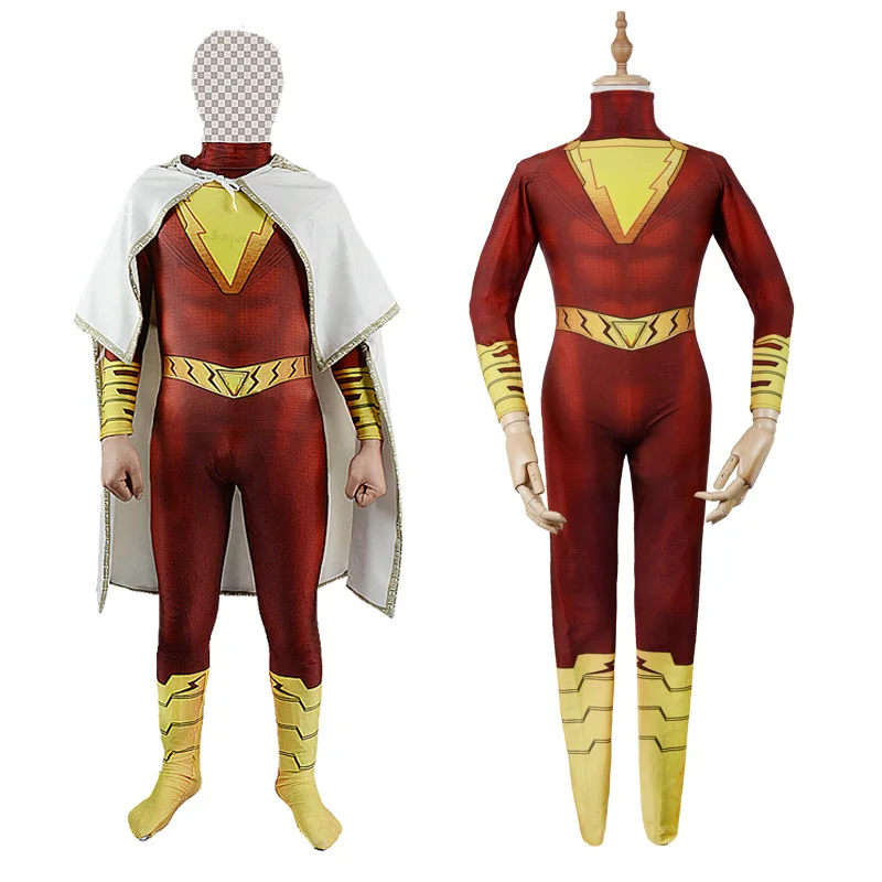 Костюм Shazam на Хэллоуин для детей/мужчин с накидкой, боди Billy Batson Comic Con, Детский комбинезон для мальчиков, нарядное платье