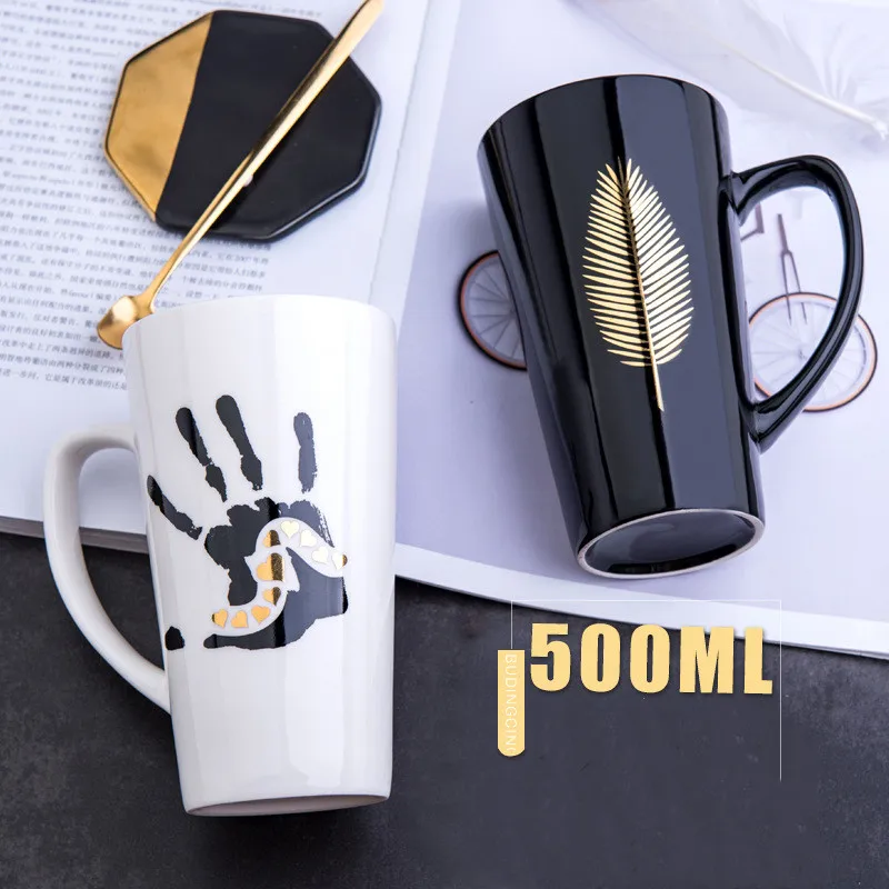 Креативная керамическая кофейная кружка в скандинавском стиле 500 мл с золотыми
