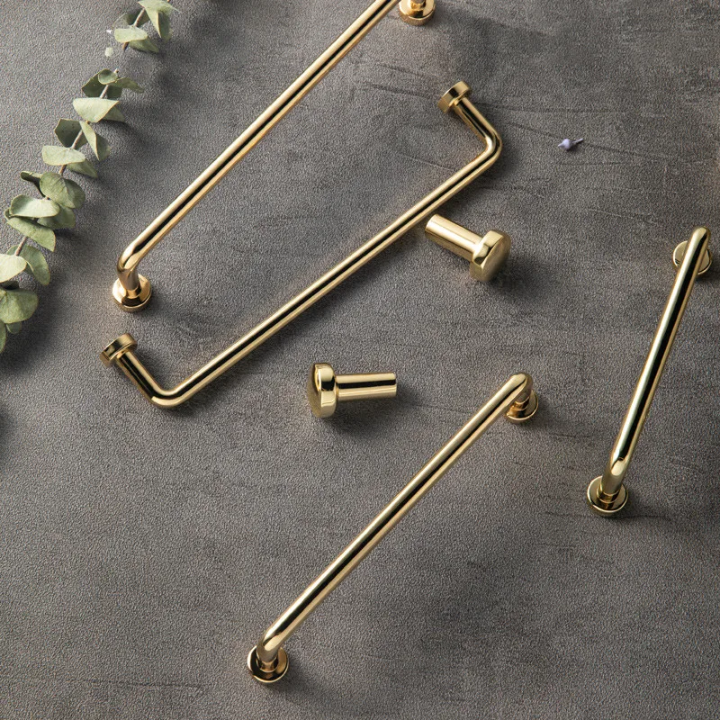 

Minimalist Zinc Alloy Gold Door Handles Kitchen Cabinet Handles Solid Drawer Knobs Fashion Furniture Handle Hardware