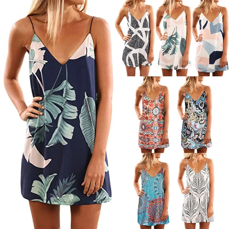 

Shoulder Hanging Dress Ladies V-Neck Mini Beach Dresses Short Bohemian Vestidos De Mujer Casual Summer Dinner Outfits Streetwear