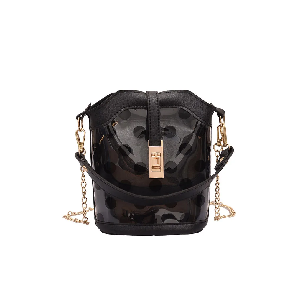

Creative Ladies Dot Pattern Bucket Bag Shoulder Bag Girls Chain Shoulder Strap Transparent Crossbody Bag Casual Messenger Bag