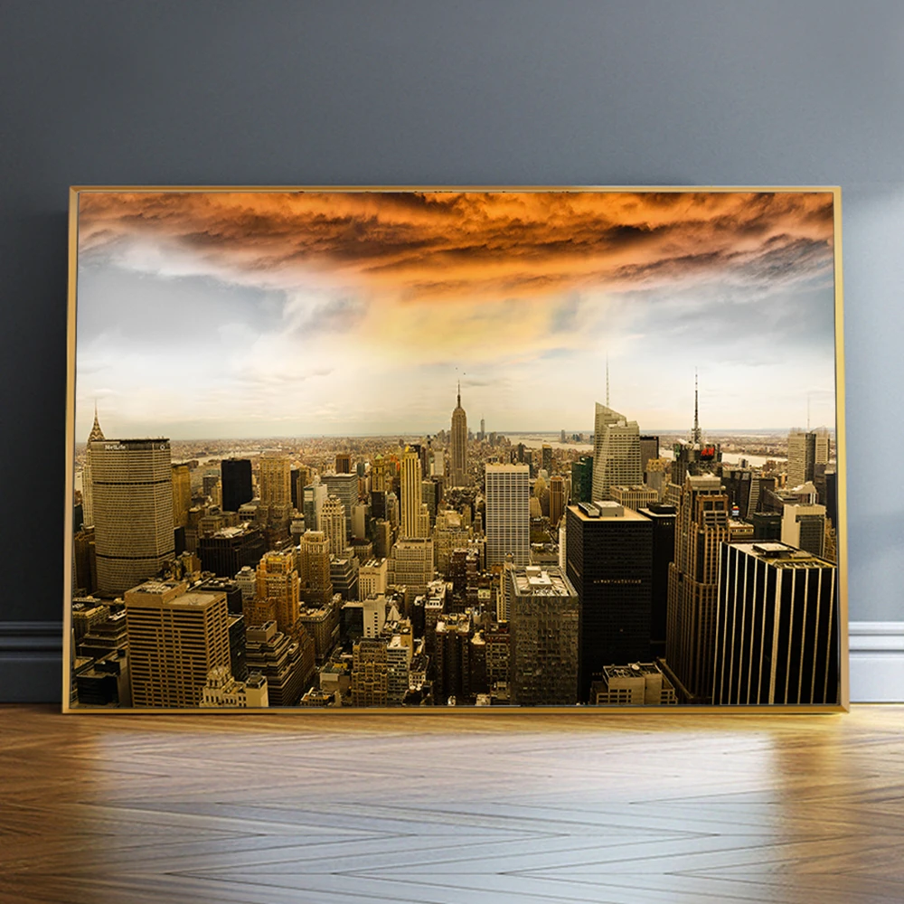 

Manhattan Skyline Landscape Canvas Paintings on the Wall Art Posters and Prints New York City Sunset View Art Picture Home Decor