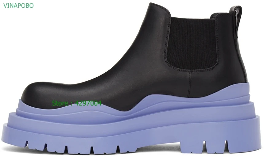 

Ботинки Челси из натуральной кожи на толстой подошве для мужчин и женщин, ботильоны на платформе с круглым носком, британская подошва, разме...