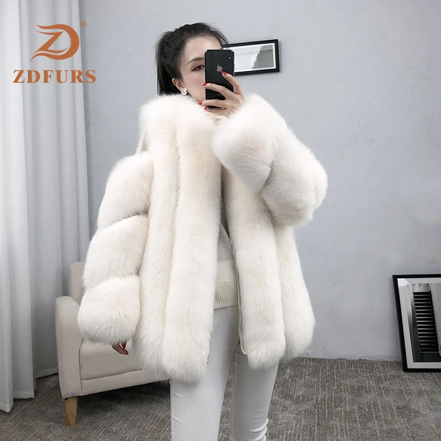 ZDFURS* real fur fox fur coat  design ladies winter really fox fur coat detachable real fur coat wome