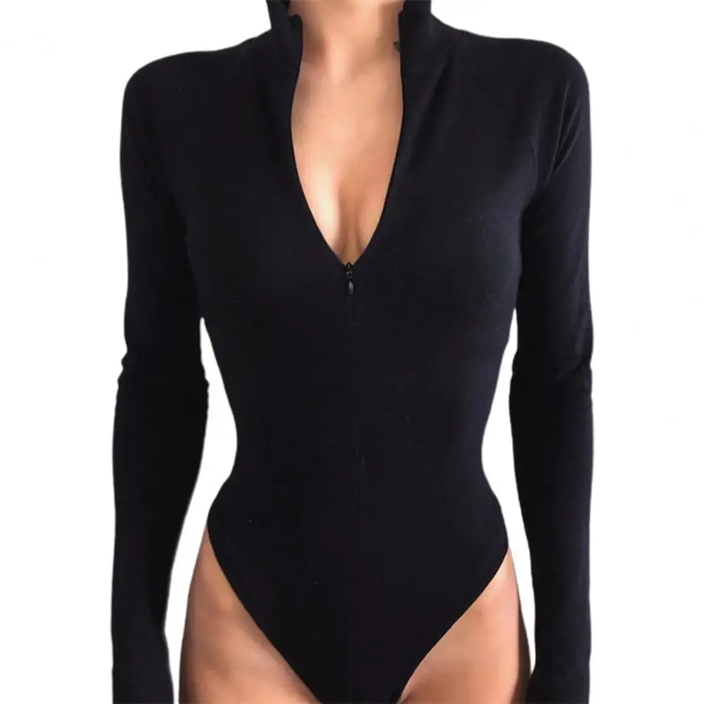 

Bodysuit women Long Sleeve Solid Color Women's jumpsuit Skinny Zipper Neck Briefs Cut Bodycon Bodysuit Ladies Clothing