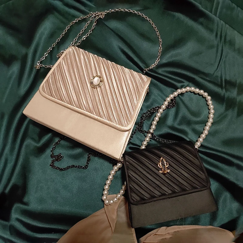Жемчужные складки вечерняя сумочка Женская Новая Элегантная винтажный