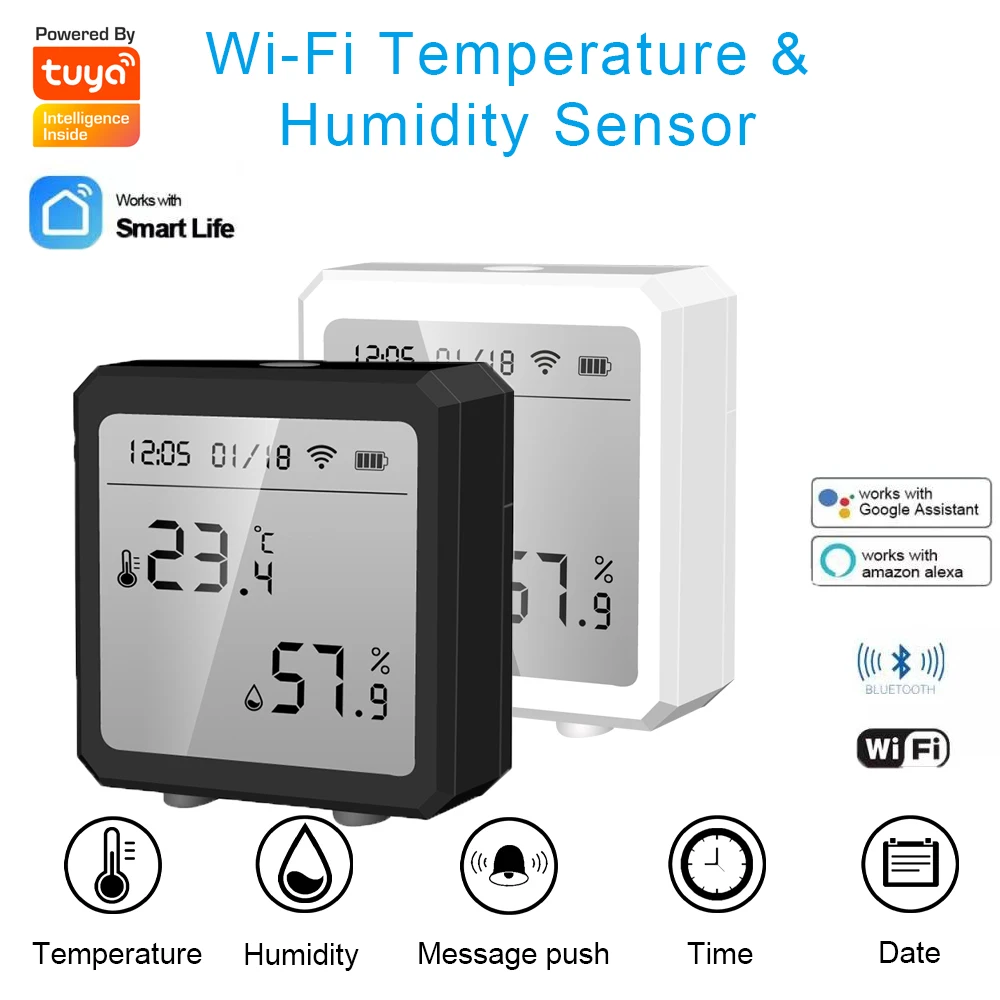 

Bluetooth Thermometer Tuya Wifi Smart Electric Digital Hygrometer Humidity Sensor Work With Google Assistant With LED Screen