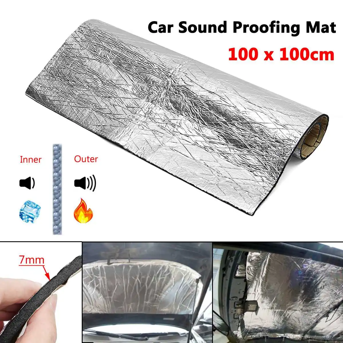 

100x100cm 7mm Sound Deadener Mat Noise Bonnet Insulation Deadening Hood Engine Firewall Heat Aluminum Foam Sticker Pipe Cover