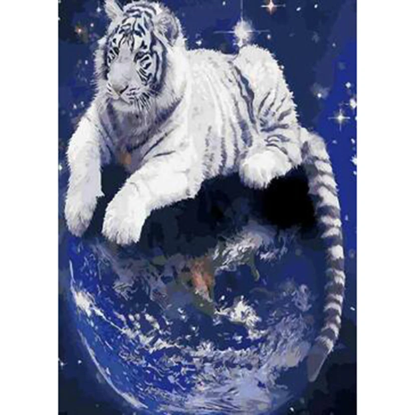 

Diamond Painting 5D DIY Square/Round Diamond Animal Painting Earth and White Tiger Beauty Picture Cross Stitch Decoration TX602